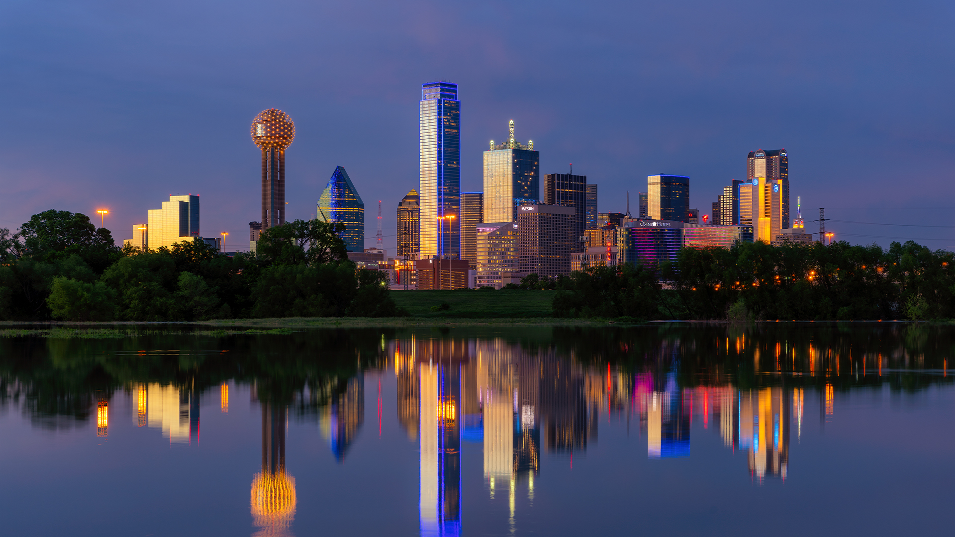 Dallas cityscape at night